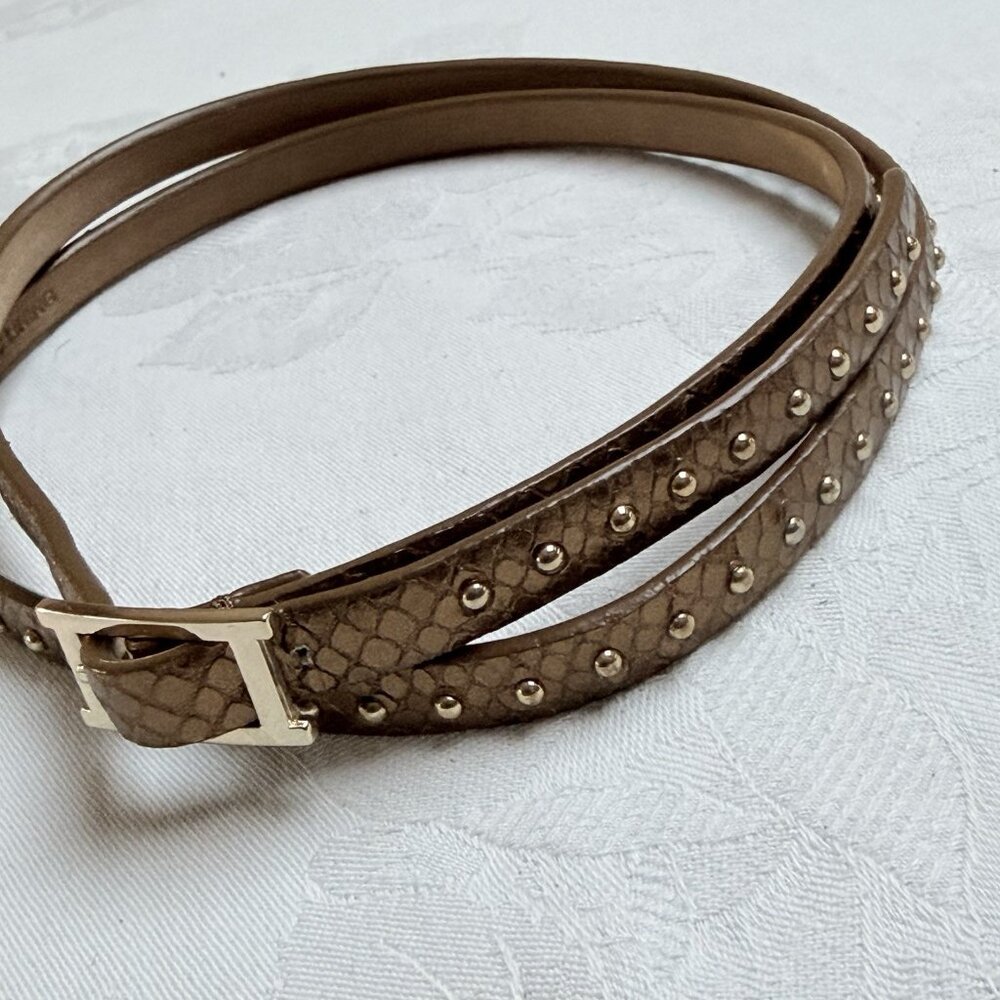 Talbots‎ Studded Belt Womens Small Brown Leather Silver Buckle Skinny Minimalist